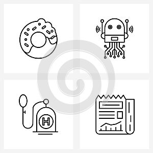 Pixel Perfect Set of 4 Vector Line Icons such as doughnut, lab, robots, stethoscope, news