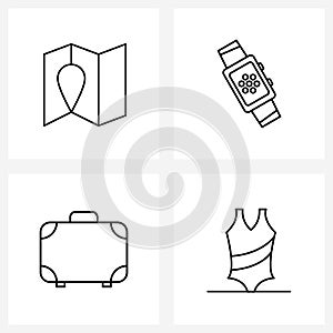 Pixel Perfect Set of 4 Vector Line Icons such as location; bag; watch; time; streamline