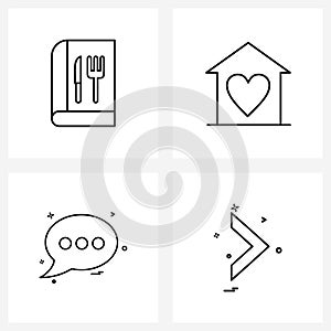 Pixel Perfect Set of 4 Vector Line Icons such as recipe book, conversation, meal, love, sms