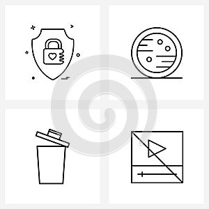 Pixel Perfect Set of 4 Vector Line Icons such as shield, delete, love, science, recycle