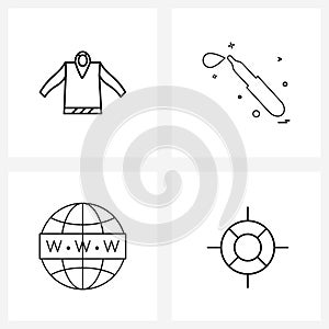 Pixel Perfect Set of 4 Vector Line Icons such as shirt, world, garments, medical, web