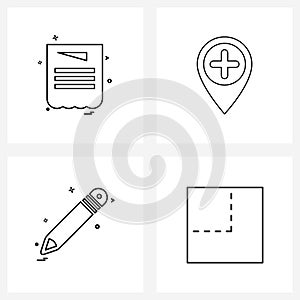 Pixel Perfect Set of 4 Vector Line Icons such as text, pencil, document, hospital location, education