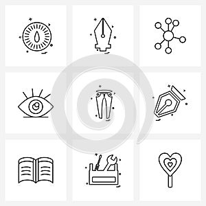 Pixel Perfect Set of 9 Vector Line Icons such as bootleg, fashion, network, clothes, beauty photo