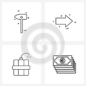 Pixel Perfect Set of 4 Vector Line Icons such as hammer, desert, tools, left, India