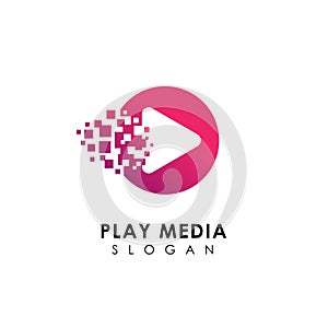 pixel play media logo design template. play icon symbol design