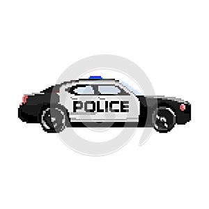 PIXEL POLICE CAR. PIXEL CAR. PIX CARTOON ICON.