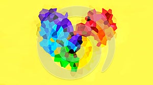 Pixel rainbow heart, like the LGBT rainbow flag on a yellow background with copy space. The concept of human rights