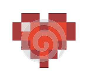 Pixel red heart icon isolated on white background. Vector illustration. Pixel art style 8-bit