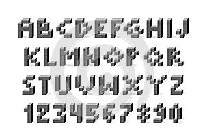 Pixel retro video game font. 80 s retro alphabet font
