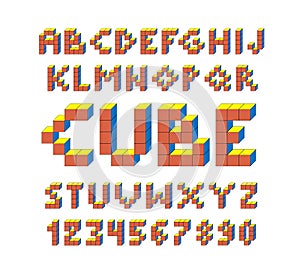 Pixel retro video game font. 80 s retro alphabet font