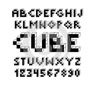 Pixel retro video game font. 80 s retro alphabet font