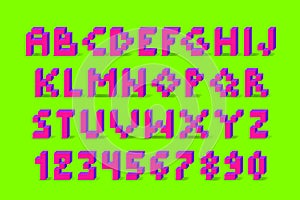 Pixel retro video game font. 80 s retro alphabet font.