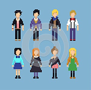 Pixel Set of Hipster People