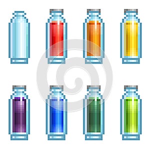 Pixel set of slim bottles with potions