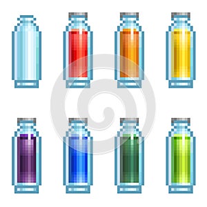 Pixel set of slim bottles with potions photo
