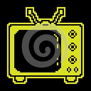Pixel silhouette icon. Old wooden TV with antenna. Vintage TV. World Television Day 21 November. Simple black and yellow vector