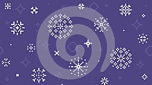 Seamless Pixel Snowflake Pattern on Purple Pink Gradient Vector Background