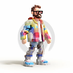 Pixel Style Character In Colorful Attire: A Groovy 3d Art Inspired By Alex Hirsch And Felipe Pantone photo