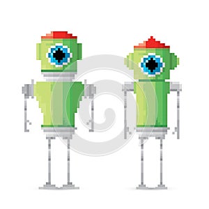 Pixel style green robot set