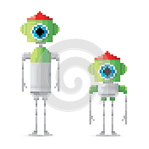 Pixel style green robot set