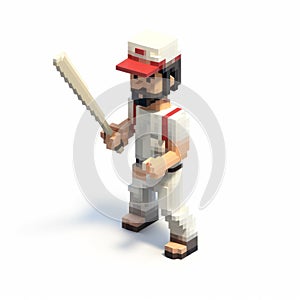 Pixel Styled Baseball Man With Bat - Meticulous Vray Design