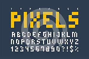 Pixel trendy typeset, simple font, system computer script