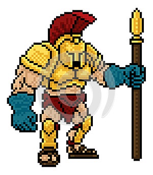 Pixel Trojan Spartan Game 8 Bit Gladiator Warrior