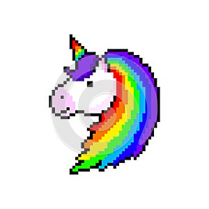 Pixel unicorn with rainbow mane and horn