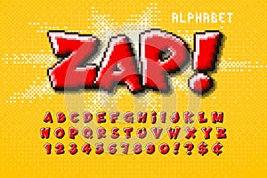 Pixel vector alphabet design, stylized like in 8-bit games.