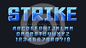 Pixel vector alphabet design, stylized like in 8-bit games.