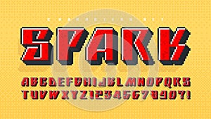 Pixel vector alphabet design, stylized like in 8-bit games.