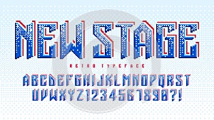 Pixel vector alphabet design, stylized like in 8-bit games.