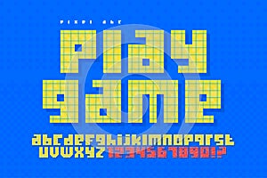 Pixel vector alphabet design, stylized like in 8-bit games photo