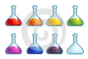 Pixel vector flasks with color liquids