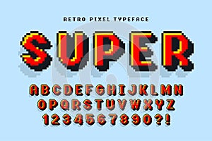 Pixel vector font design, stylized like in 8-bit games.