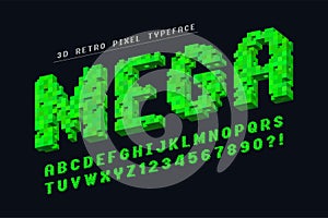 Pixel vector font design, stylized like in 8-bit games.