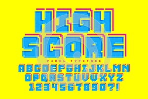 Pixel vector font design, stylized like in 8-bit games photo