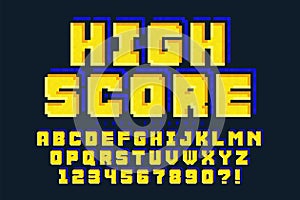 Pixel vector font design, stylized like in 8-bit games photo