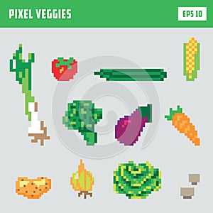 Pixel vegetable game icon set