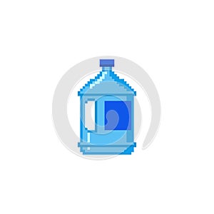 Pixel water bottle icon. Retro pixel icon plastic water bottle minimal drink hydration container digital illustration.