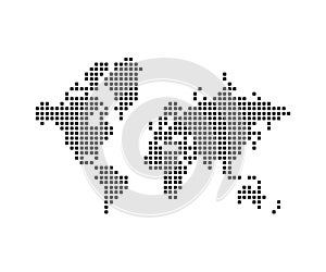 Pixel world map, design. Planet earth continents and oceans, vector design