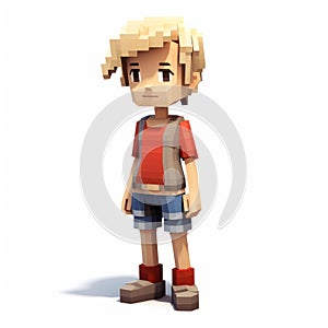 Pixelart Boy In Voxel Style: Detailed, Innocent, Nintencore