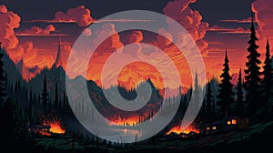 Pixelart Volcano Painting: Aggressive Digital Illustration With Ps1 Graphics