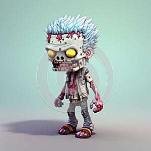 Pixelart Zombie Character: A Cartoonish And Detailed 3d Rendering
