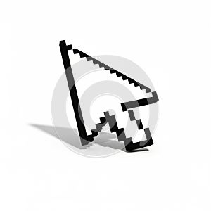 Pixelated Black Computer Mouse Cursor Arrow on a White Background with Shadow pointer
