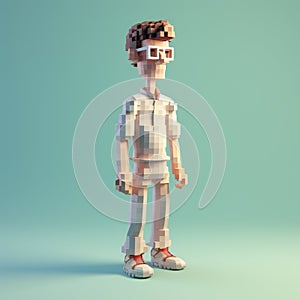 Pixelated Character Boy With Glasses - Retro Sci-fi Style 3d Cartoon
