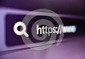 Pixelated closeup view of internet browser address bar with https and search icons