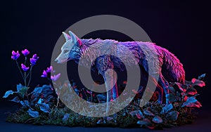 Pixelated Coyote in Neon Pink and Blue Light photo