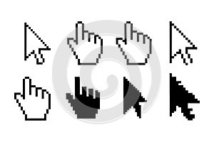 Pixelated Cursor Icons Set Computer Mouse Pointer And Hand Symbols illustration