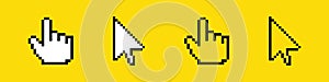 Pixelated cursor icons on yellow background